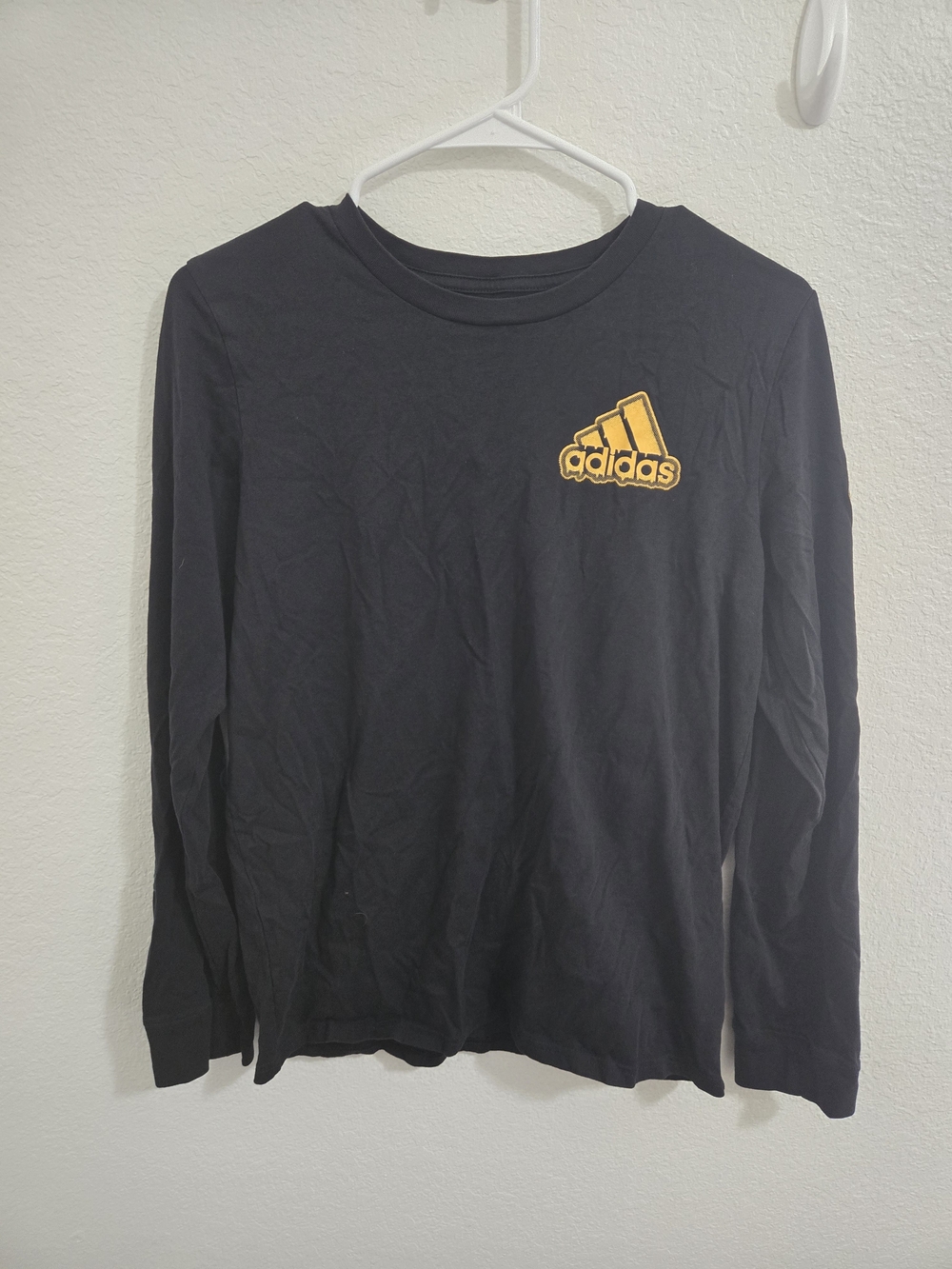 Adidas Black Long-Sleeve Tee with Yellow Logo Patch